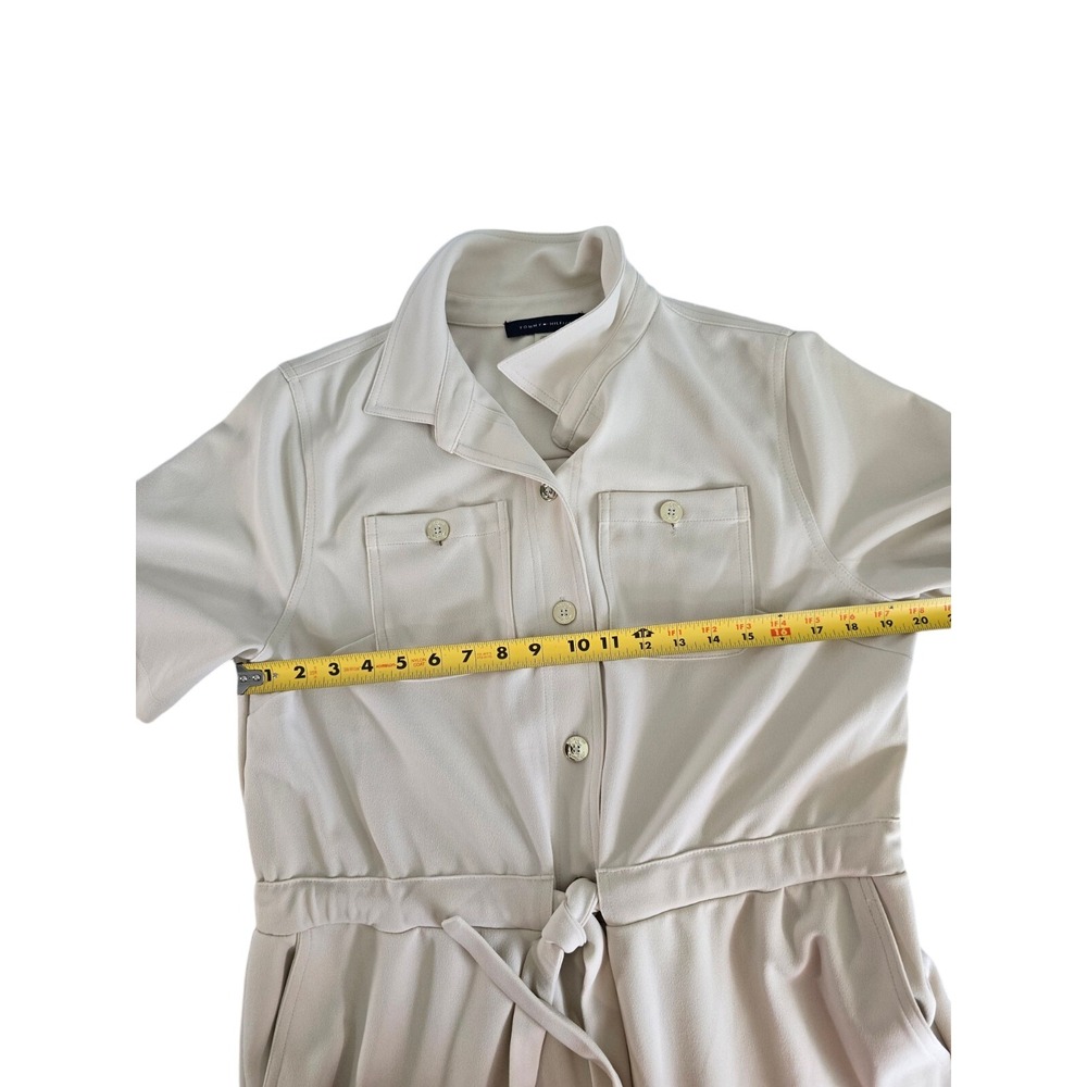 Tommy Hilfiger Womens‎ Button Front Jumpsuit Size 14 Ivory Wide Leg Cropped Work - Picture 7 of 11